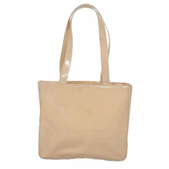 CHANEL Tote Bag Enamel Beige Gold CC Authentic